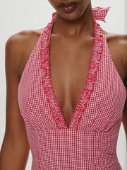 Red Plaid Halter Mini Dress