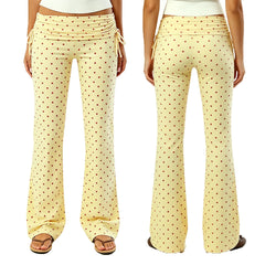 Side Drawstring Ruched Fold Over Waist Yoga Pant Flare Leggings