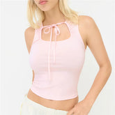 Drawstring Tie Front Cut Out Crop Top