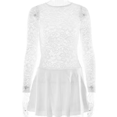 Lace Sheer Patchwork Ruffle Long Sleeve Mini Dress