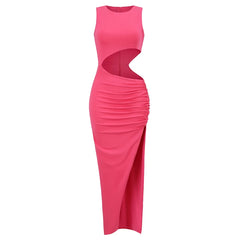 Pink Sleeveless Cut Out Maxi Dress