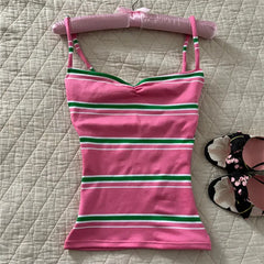Stripe Sweetheart Neck Spaghetti Strap Top