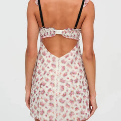 Floral Print Hollow Out Backless A-line Sling Mini Dress