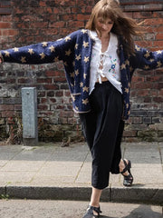 Crew Neck Star Print Knit Cardigan