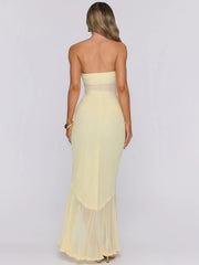 Strapless Ruffle Slit Maxi Dress