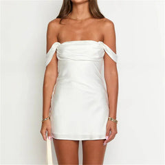 Satin Off-Shoulder Strapless Mini Dress
