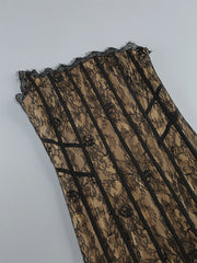 Black Lace Strapless Lace Sheer Detachable Hem Maxi Dress