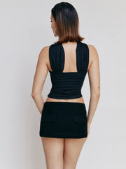 Satin Wrap Around Strap Crop Top