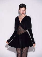 Black Long Sleeve Mesh Patchwork Mini Dress
