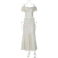 White Polka Dot Crop Top And Side Bow Skirt Set