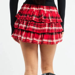 Plaid Print Layered Ruffle Mini Skirt