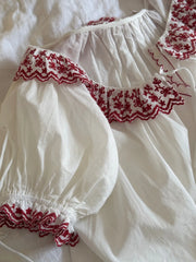 White Embroidered Collar Mini Night Gown