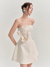 White Strapless 3D Flower Mini Dress