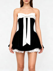 Bowknot Strapless Ruffle Hem Mini Dress