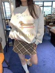 Cartoon Puppy Breakfast Printed Sweatshirt