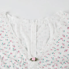 White Floral Print Long Sleeve Lace Trim Jumpsuit