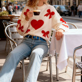 Bow Heart Jacquard Knit Sweater