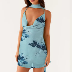 Gradient/Flower Print Swing Collar Mini Dress