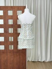 Green Floral Beaded Sequin Corset Top And Mini Skirt Set