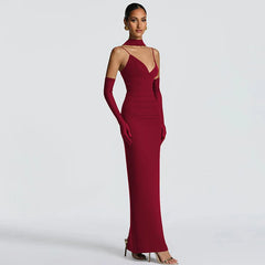 Strappy Solid V-Neck Maxi Dress With Scarf