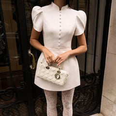 Structured High Neck Buttoned Mini Dress