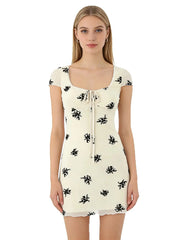 White Flower Embroidered Mesh Mini Dress