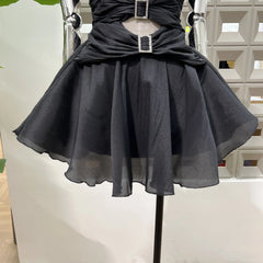 Halter Cut Out Metal Buckle Flare Mini Dress