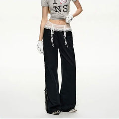 Black Bow Ribbon Lace High Waist Joggers