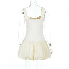 White Puff Ruffle Strap Mini Dress