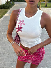 White Tank Top With 3D Appliqués