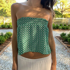 Flower Print Smocked Lace-up Tube Top