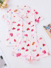 Fruit Print Short Sleeve Button Shirt And Shorts Pajama Set
