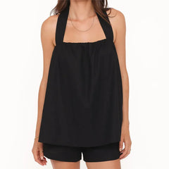 Black Halter Tank Top And Shorts Set