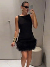 Black Feather Patchwork Mini Dress