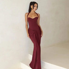 Bandage Waist Tie Halter Maxi Dress