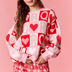 Pink Heart Print Sweater