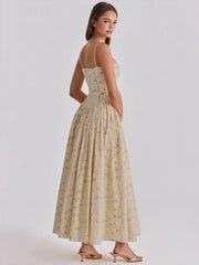 Floral Print Square Neck Strap Long Dress