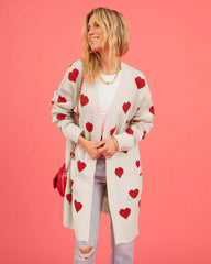 Hearts Print Long Cardigan