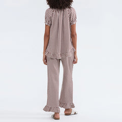Plaid Puff Sleeve Shirt And Pj Pants Set
