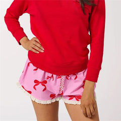 Christmas Boxer Graphic Print Ruffle Shorts