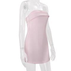 Pink Satin Strapless Mini Dress