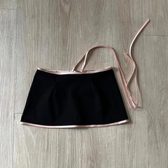 Black Satin Strap Cami Top And Mini Bow Skirt Set