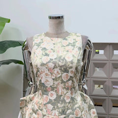 Jacquard Floral Print O-neck Sleeveless Irregular Weave A-line Mini Dress