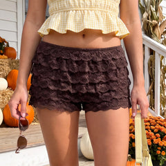 Layered Ruffle Lace Elastic Waist Shorts