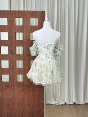 3D Floral Slash Neckline Embroidered Mini Dress