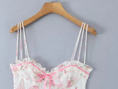 Pink Floral Bow Mesh Cami Mini Dress