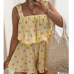 Printed Striped Tank Tops And Shorts Set