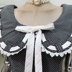 Peter Pan Collar Polka Dot Bow Flared Mini Dress