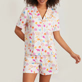 Ocean Print Button T-Shirt and Elastic Shorts Loungewear Set