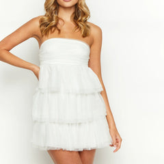 Strapless Ruffle Hem Mini Party